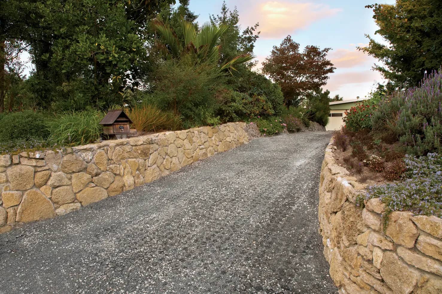 Sloped gravel driveway