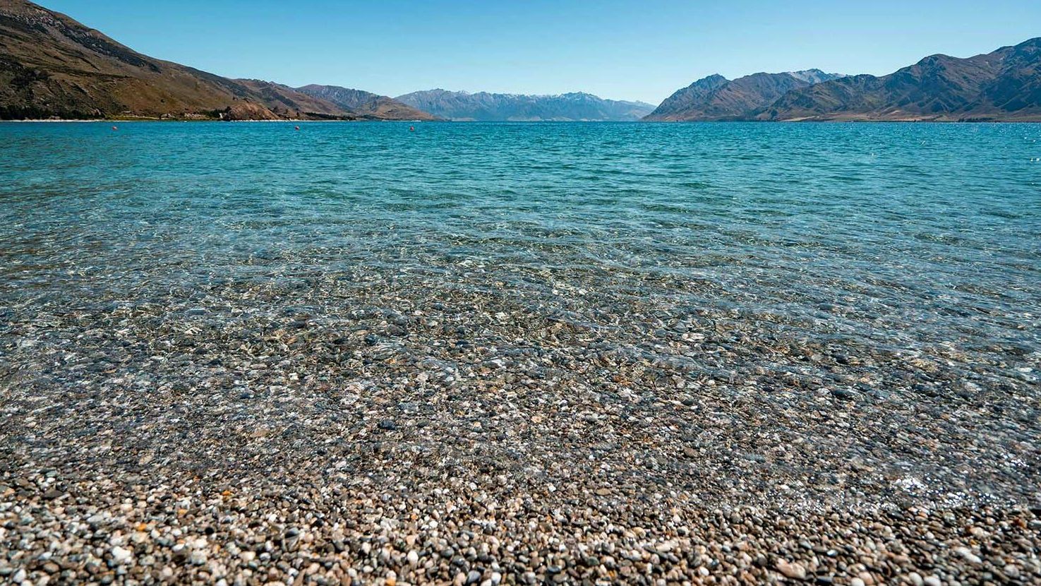 Pebbled beach in New Zealand